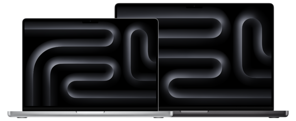 Mac as a Service 1 MacBook_Pro_14-in_M3_Pro_Silver_Pure_Front_MacBook_Pro_16-in_M3_Pro_Space_Black_Pure_Front_2-up_Screen__USEN