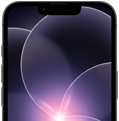 iPhone17e 51 Teilansicht eines iPhone 17e in Schwarz im Hochformat, die das robuste Display mit dem Hintergrundbild einer violetten Blume im Liquid Glass Design hervorhebt